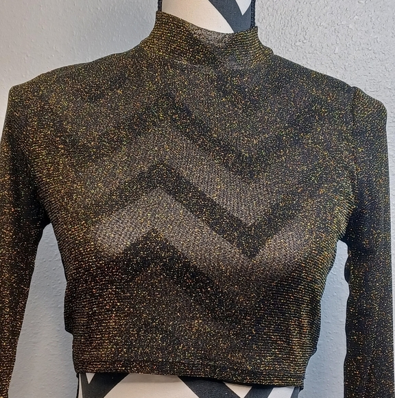 Revolve Lovers and Friends Riya in Black & Gold Sheer Sparkly Sz Small Top - Picture 6 of 11